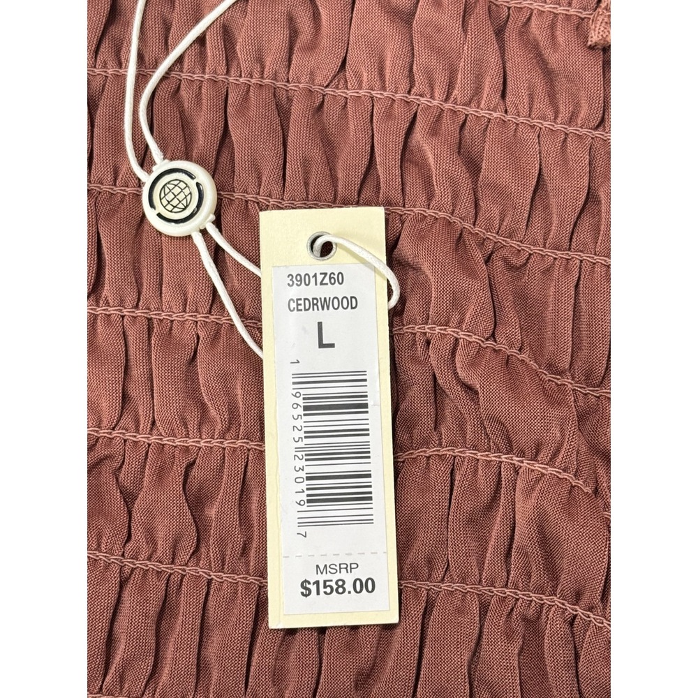 Max Studio London Tiered Midi Dress Ruffle Strap Ruched Bust Brown Women's L NWT - Picture 9 of 12